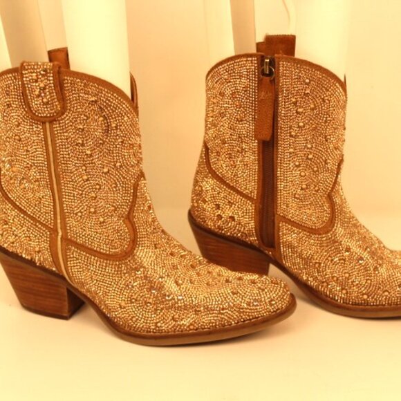 Dingo Rose Gold Rhinestone Leather Boot - Picture 2 of 9